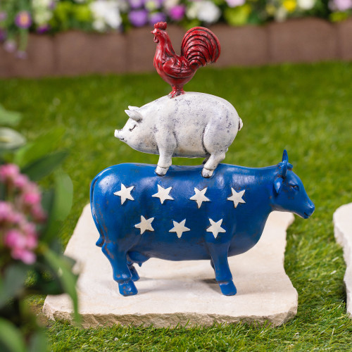 Stacked Patriotic Farm Animals Outdoor Garden Statue - 12" - IMAGE 1