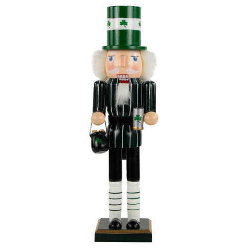 14" Green Luck of the Irish Leprechaun Wooden Christmas Nutcracker - IMAGE 1