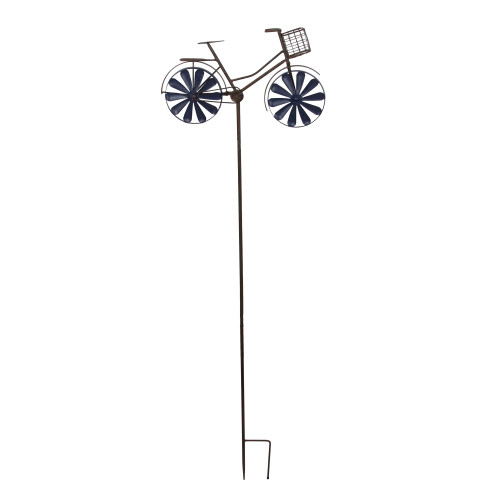 14" Brown and Blue Rustic Vintage Bicycle with Wire Basket Garden Metal Kinetic Stake - IMAGE 1