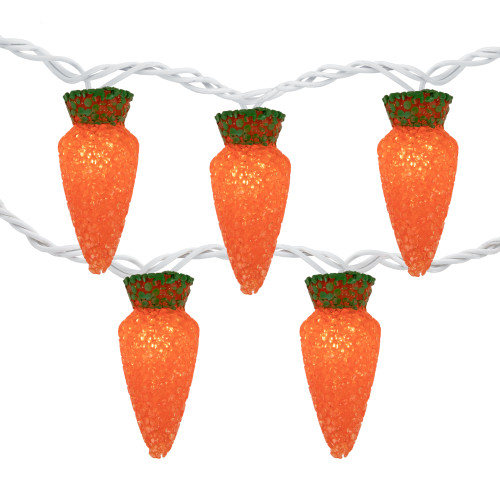 10-Count Orange Carrot Easter String Light Set, 7.25ft White Wire - IMAGE 1