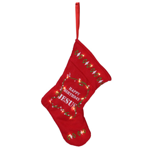 9" Red, White And Green "Happy Birthday Jesus" Battery Operated Christmas Stocking - IMAGE 1