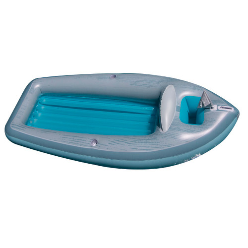 105-Inch Inflatable Gray and Blue Classic Boat Cruiser with Cooler Pool Float - IMAGE 1
