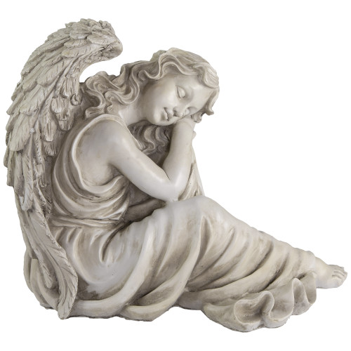17" Gray Resting Angel Outdoor Garden Statue - IMAGE 1