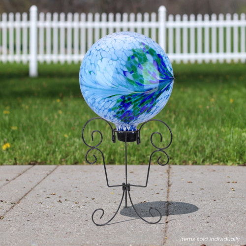 11.25" Black Swirled Outdoor Patio Garden Gazing Ball Stand - IMAGE 1