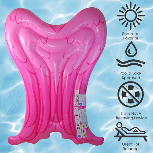 Inflatable Angel Wings Pool Mattress Float - 5' - Pink | Christmas Central