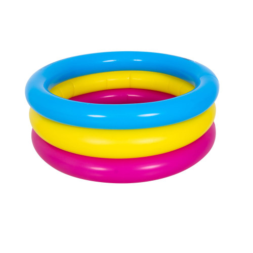 30" Pink and Yellow Triple Ring Inflatable Children's Swimming Pool - IMAGE 1