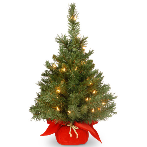 2' Pre-lit Potted Majestic Fir Tree Artificial Christmas Tree, Clear Lights - IMAGE 1