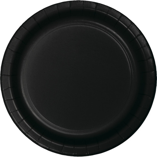 Club Pack of 96 Jet Black Lunch In Disposable Decorative Plastic Party Plates 7" - IMAGE 1
