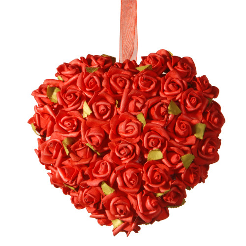 Red Rose Valentine Hanging Heart, 7-Inch, Unlit - IMAGE 1