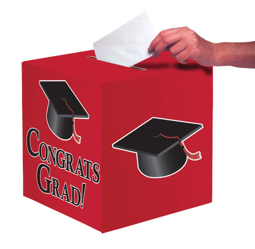 Congrats Grad Party Card Boxes - 9" - Red and Black- Pack of 6 - IMAGE 1