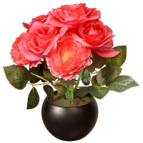 9" Potted Pink Rose Flowers - IMAGE 1