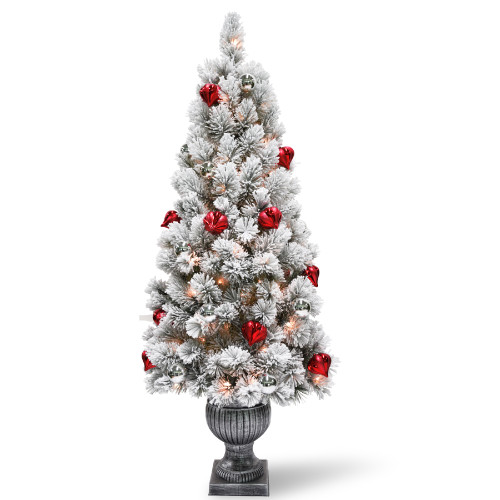 5' Pre-lit Potted Snowy Bristle Pine Entrance Artificial Christmas Tree – Clear Lights - IMAGE 1