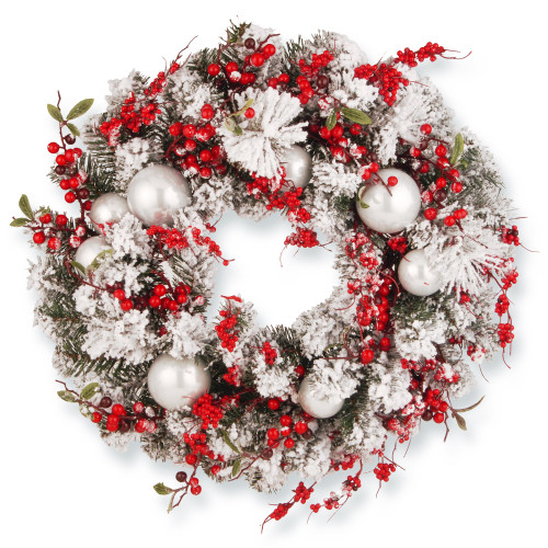 Red and White Ornaments Artificial Christmas Wreath, 24-Inch, Unlit - IMAGE 1