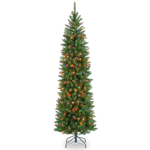 7’ Pre-lit Kingswood Fir Pencil Artificial Christmas Tree, Multicolor Lights - IMAGE 1