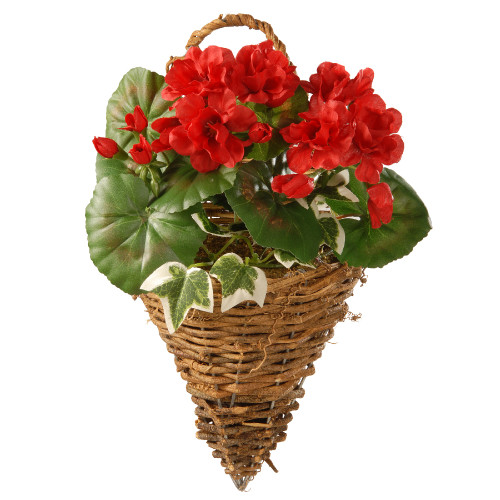 Red Geranium and Ivy Wall Basket  – 11 Inch - IMAGE 1