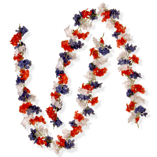 Set of 2 Patriotic Hydrangea Artificial Christmas Garland 6' - IMAGE 1