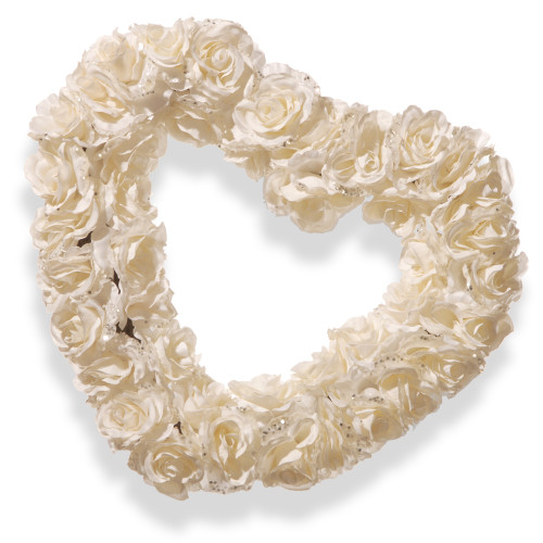 Rose Heart Artificial Floral Wreath, White 17-Inch - IMAGE 1
