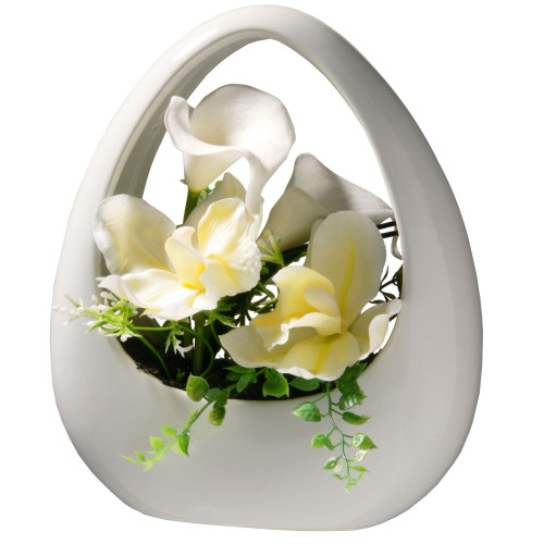 9" Potted White Orchid and Calla Lily Flowers - IMAGE 1