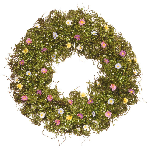 Mixed Flowers and Berries Artificial Wreath, Green 19-Inch - IMAGE 1