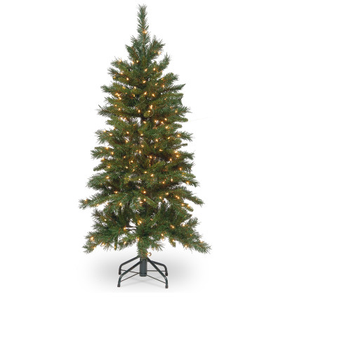 4.5’ Pre-Lit Tiffany Fir Slim Artificial Christmas Tree, White Lights - IMAGE 1