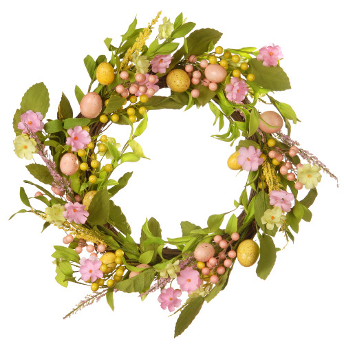 Flower Blooms with Pastel Eggs Artificial Easter Wreath, 22-Inch - IMAGE 1