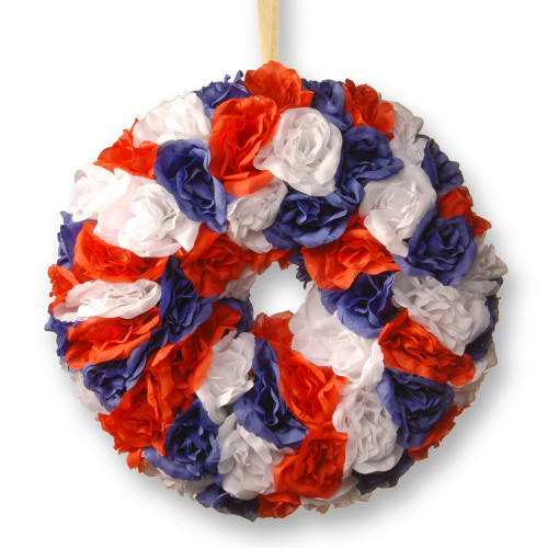 Rose Patriotic Spring Floral Wreath, 14-Inch - IMAGE 1