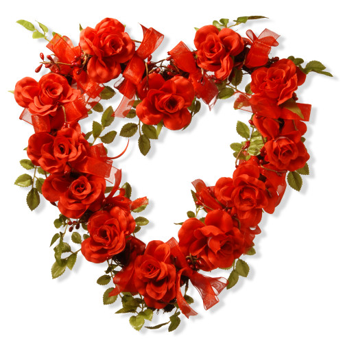 Red Rose Valentine Spring Floral Heart Wreath, 16-Inch - IMAGE 1