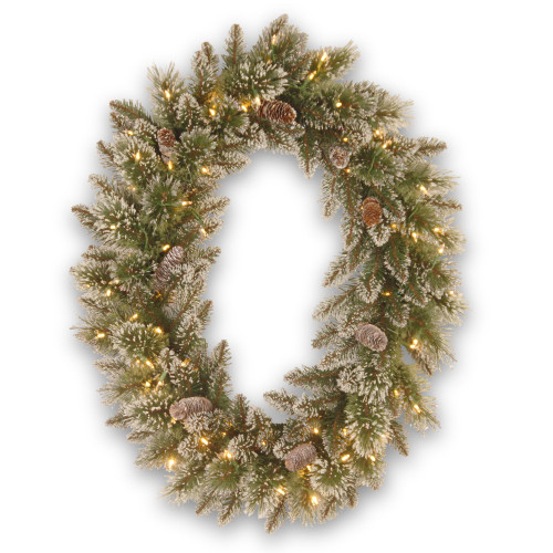 Pre-Lit Glittery Bristle Pine Artificial Christmas Wreath, 30-Inch, LED Lights - IMAGE 1