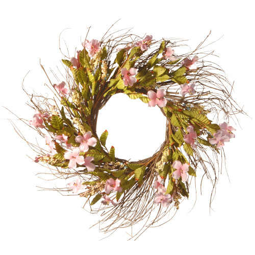 Pink Dogwood Artificial Flower Wreath - 22-Inch - IMAGE 1