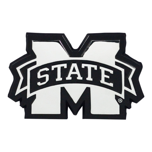 Set of 2 Black NCAA Mississippi State University Bulldogs Chrome Emblem Stick-On Car Decal 3" x 3.2" - IMAGE 1