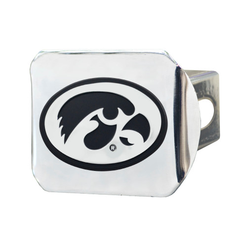 4" x 3.25" Silver and Black NCAA University of Iowa Hawkeyes Hitch Cover Automotive Accessory - IMAGE 1