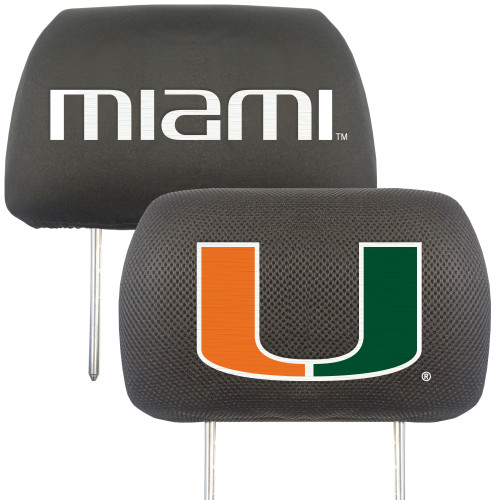 NCAA University of Miami Hurricanes Head Rest Cover Automotive Accessory - IMAGE 1