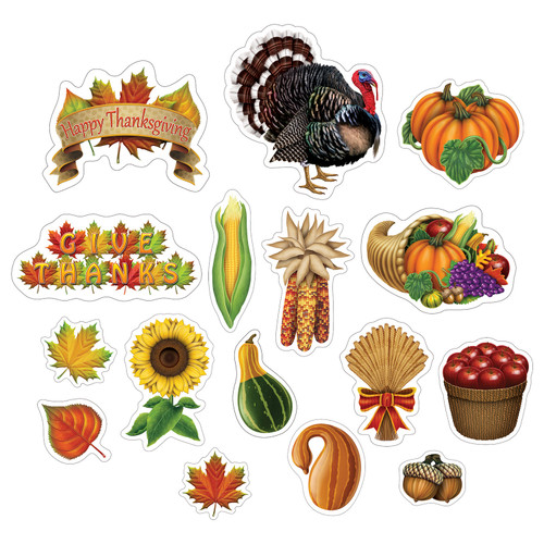 Pack of 192 Orange and Green with Printed 2 Sides Thanksgiving Cutouts - IMAGE 1