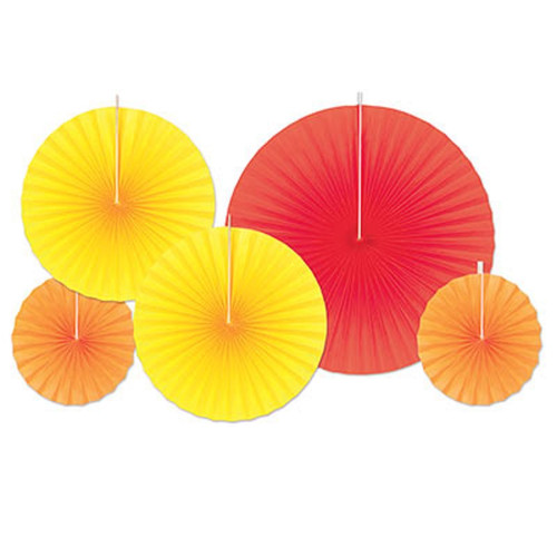 Club Pack of 60 Yellow and Orange Paper Fan Hanging Decorations 16" - IMAGE 1