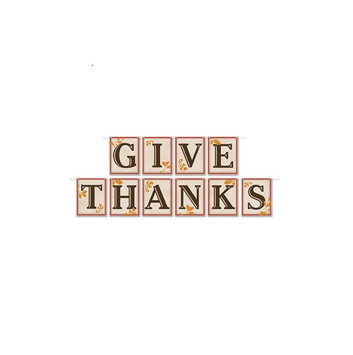 Club Pack of 12 Beige and Brown "Give Thanks" Decorative Party Banners 12' - IMAGE 1