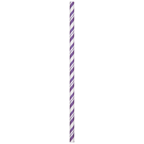 Club Pack of 144 Classic Purple and White Stripe Paper Straws 8.75" - IMAGE 1