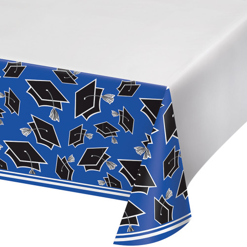 Club Pack of 12 Cobalt Blue and Black School Spirit Decorative Table Cover 102" - IMAGE 1