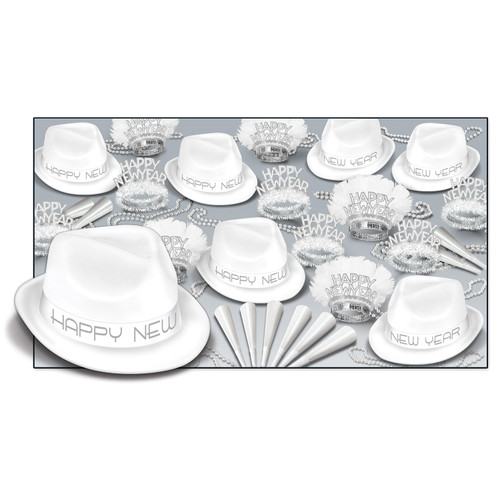 Club Pack of 50 White New Year Party Themed Hats with Feathered and Fringed Tiaras 33" - IMAGE 1