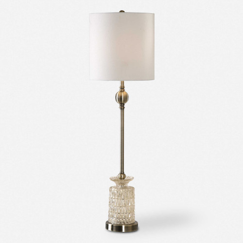 Antique Buffet Table Lamp with Drum Shade - 34" - White and Clear - IMAGE 1