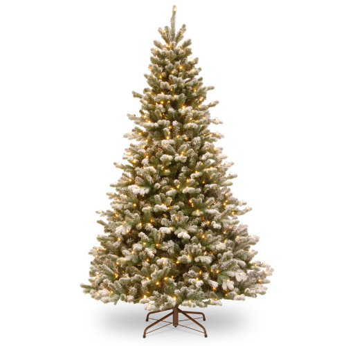 7.5’ Pre-Lit Snowy Sheffield Spruce Artificial Christmas Tree, Warm White LED Lights - IMAGE 1