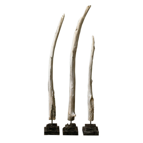 Set of 3 Teak Branches Statues - IMAGE 1