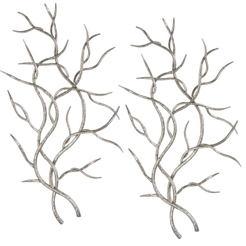 Branches Metal Wall Decoration - 36.5” - Silver - Set of 2 - IMAGE 1