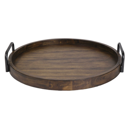 Round Acacia Wood Serving Tray with Handles - 24" - IMAGE 1