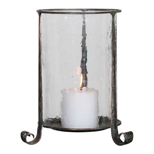 13” Nicia Clear and Bronze Pillar Candle Holder - IMAGE 1