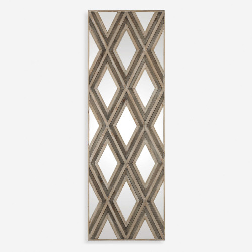 Geometric Argyle Pattern Wall Mirror - 72" - Beige and Gray - IMAGE 1