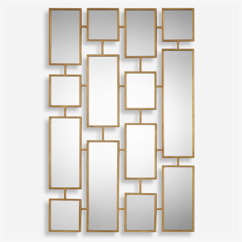 48" Antiqued Gold Geometric Designed Wall Mirror - IMAGE 1