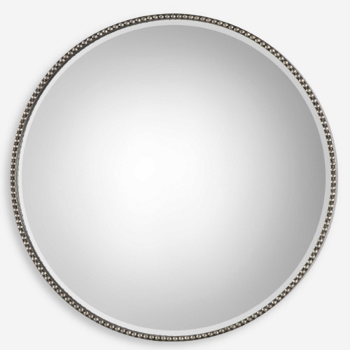 40” Stefania Antique Silver Leaf Beaded Metal Framed Round Wall Mirror - IMAGE 1
