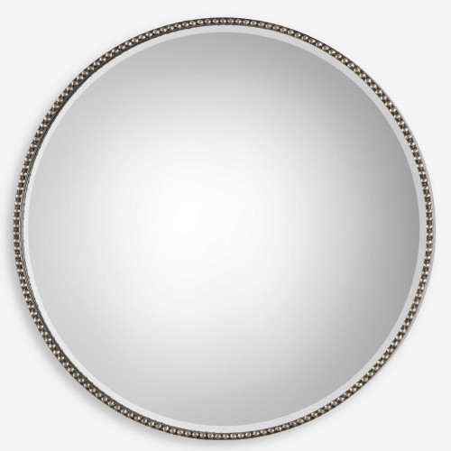 Antique Beaded Round Wall Mirror - 40" - Silver - IMAGE 1