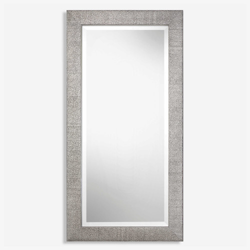 48” Metallic Silver Textured Wood Frame Rectangular Wall Mirror - IMAGE 1