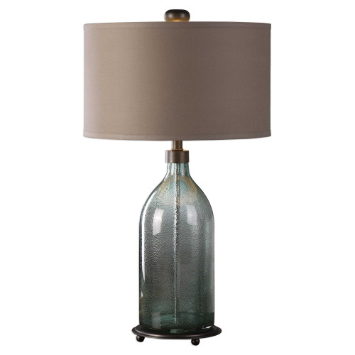 Smoke Gray Glass Table Lamp with Round Gray Shade 30” - IMAGE 1